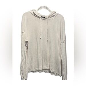 Michael Lauren Cream Hooded Long Sleeve Top